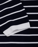 Selvin Blue With White Stripe Knitted Cotton Polo T-Shirt