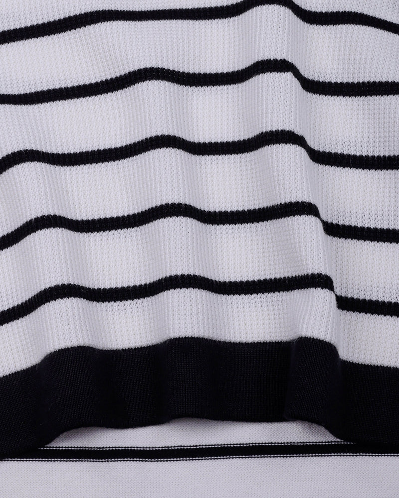 Selvin White With Black Stripe Knitted Cotton Polo T-Shirt