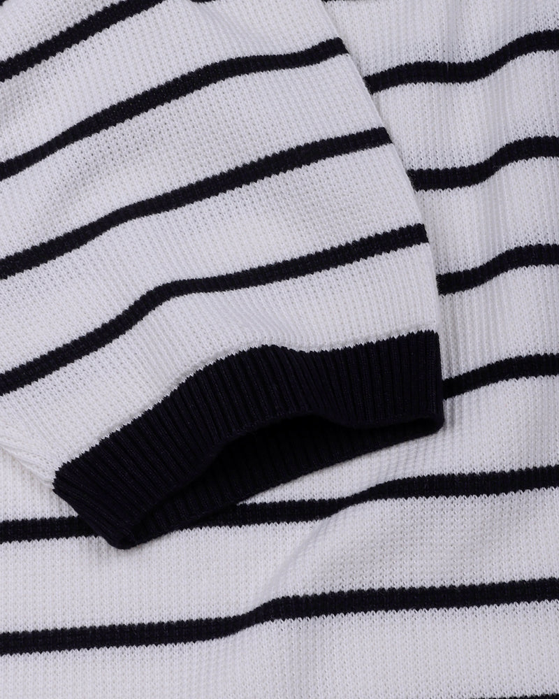 Selvin White With Black Stripe Knitted Cotton Polo T-Shirt