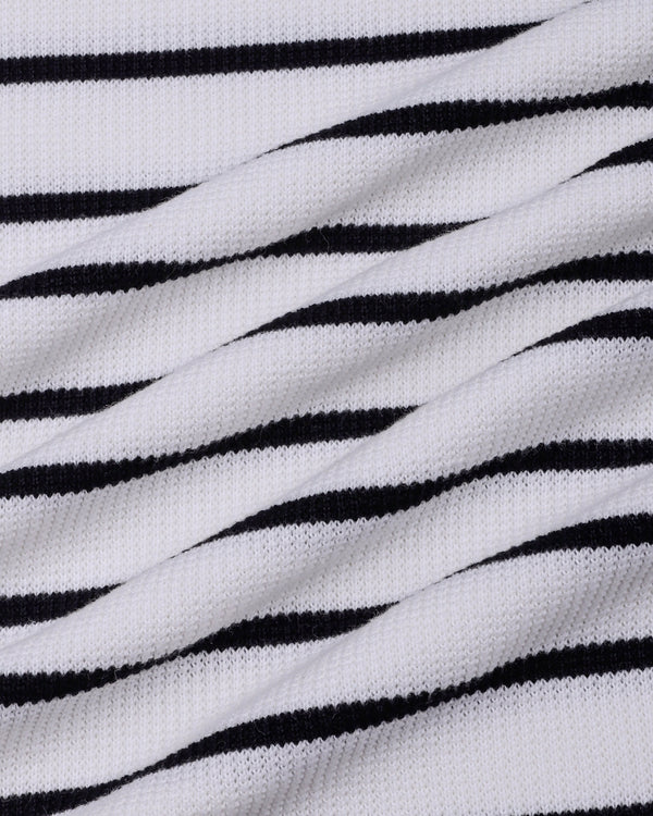 Selvin White With Black Stripe Knitted Cotton Polo T-Shirt