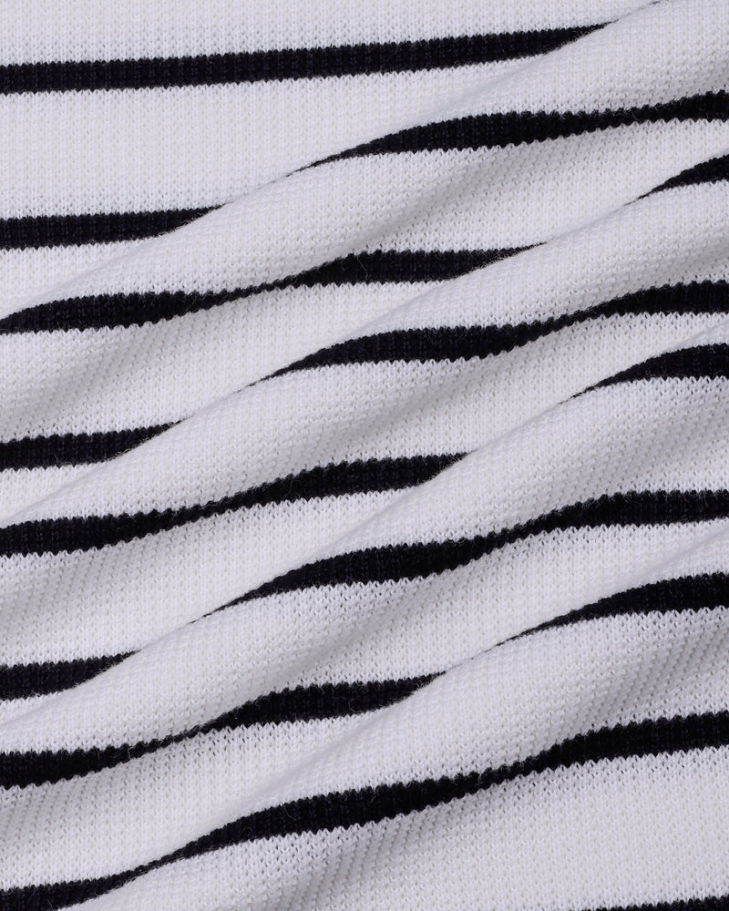 Selvin White With Black Stripe Knitted Cotton Polo T-Shirt