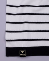 Selvin White With Black Stripe Knitted Cotton Polo T-Shirt