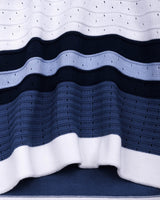 Frosty Blue Stripe Knitted Cotton Zipper Polo T-Shirt