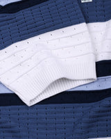 Frosty Blue Stripe Knitted Cotton Zipper Polo T-Shirt