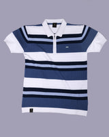 Frosty Blue Stripe Knitted Cotton Zipper Polo T-Shirt