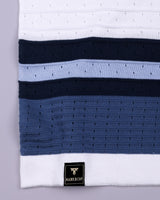 Frosty Blue Stripe Knitted Cotton Zipper Polo T-Shirt