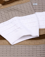 Frosty Cream Stripe Knitted Cotton Zipper Polo T-Shirt