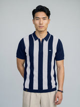 Jiron Blue Knitted Cotton Zipper Polo T-Shirt