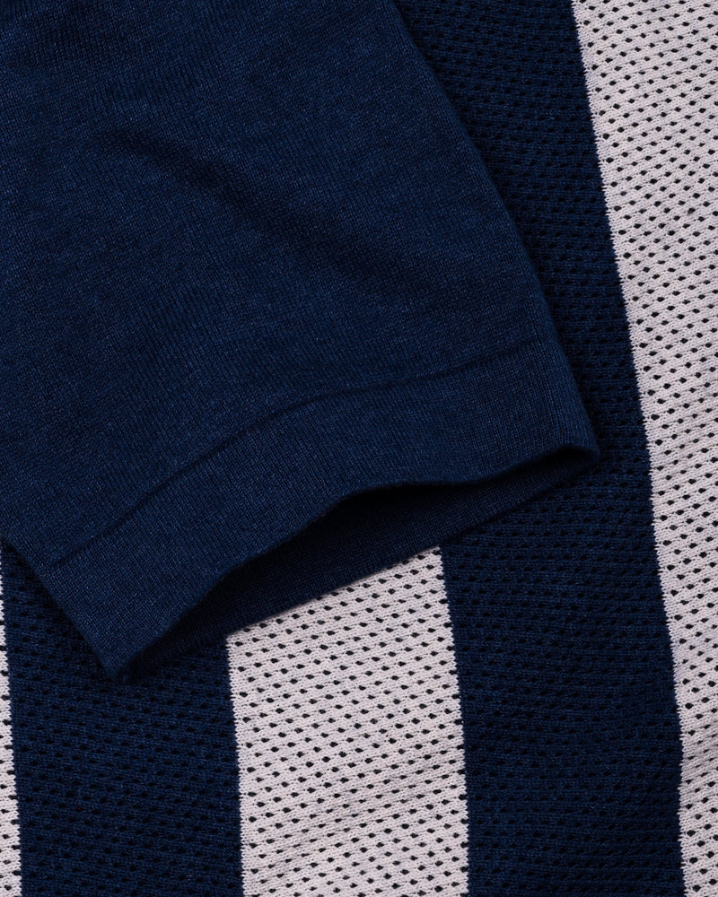 Jiron Blue Knitted Cotton Zipper Polo T-Shirt