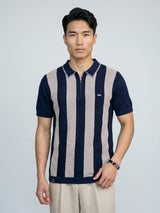 Jiron Blue Knitted Cotton Zipper Polo T-Shirt
