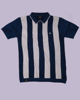 Jiron Blue Knitted Cotton Zipper Polo T-Shirt