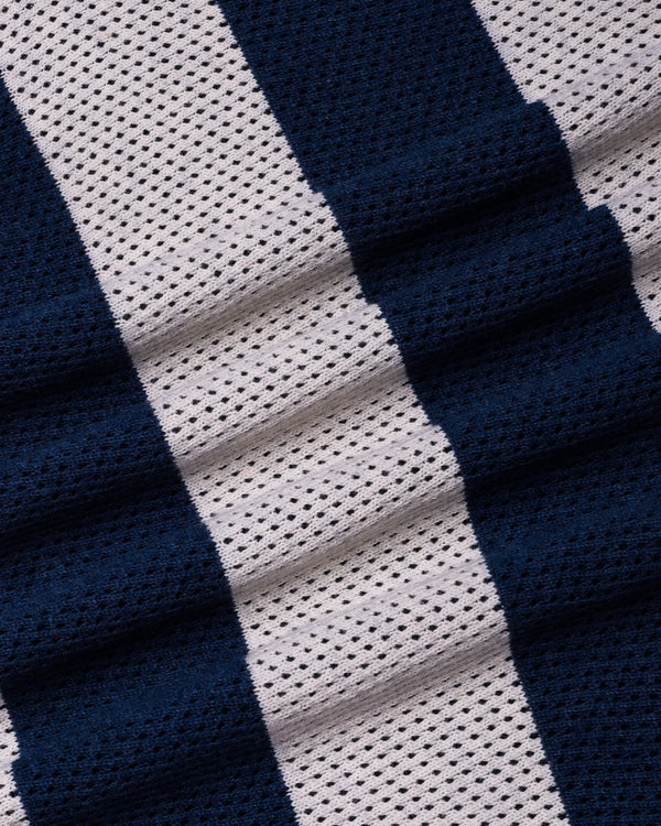 Jiron Blue Knitted Cotton Zipper Polo T-Shirt