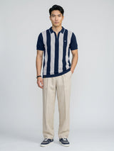 Jiron Blue Knitted Cotton Zipper Polo T-Shirt