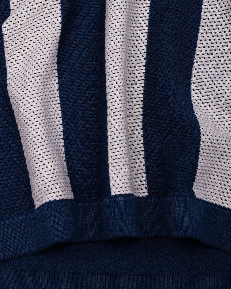 Jiron Blue Knitted Cotton Zipper Polo T-Shirt