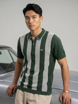 Jiron Green Knitted Cotton Zipper Polo T-Shirt