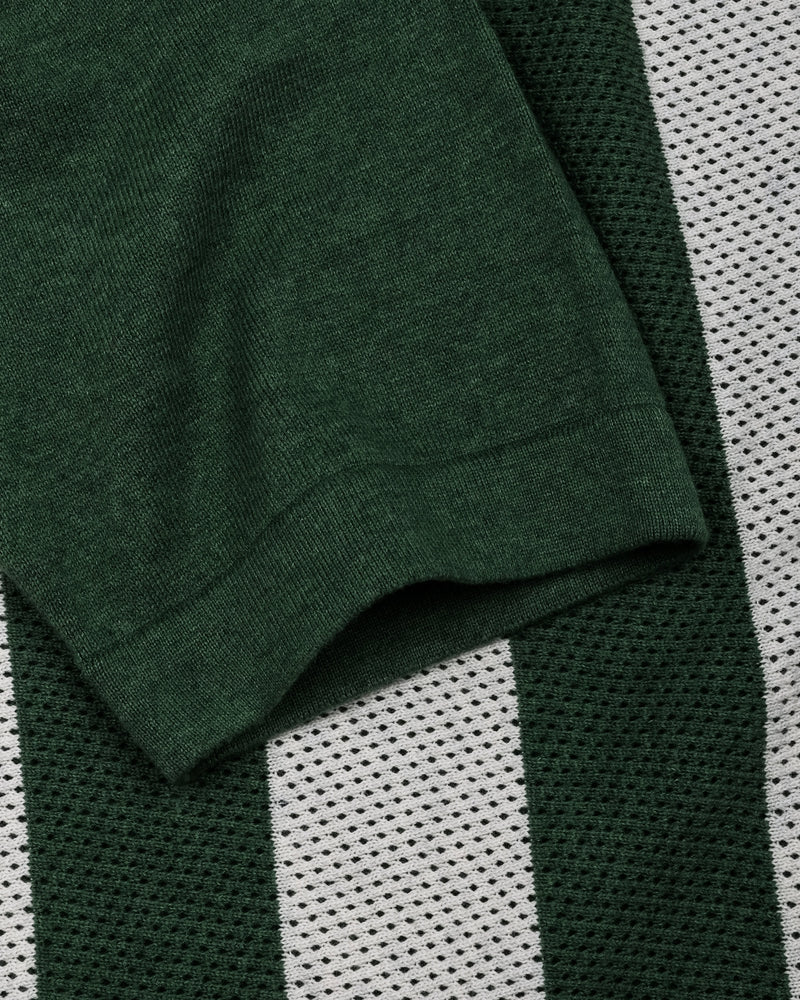 Jiron Green Knitted Cotton Zipper Polo T-Shirt