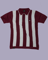 Jiron Maroon Knitted Cotton Zipper Polo T-Shirt