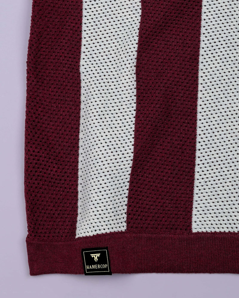 Jiron Maroon Knitted Cotton Zipper Polo T-Shirt