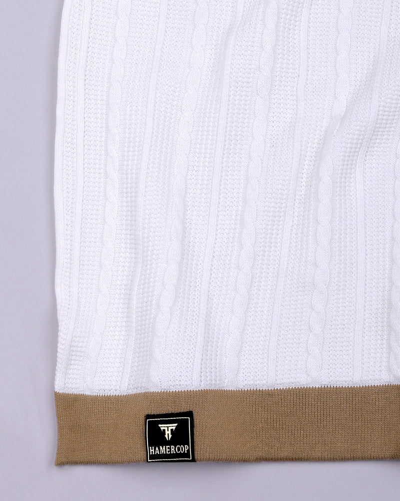 Venosa White Knitted Cotton Zipper Polo T-Shirt