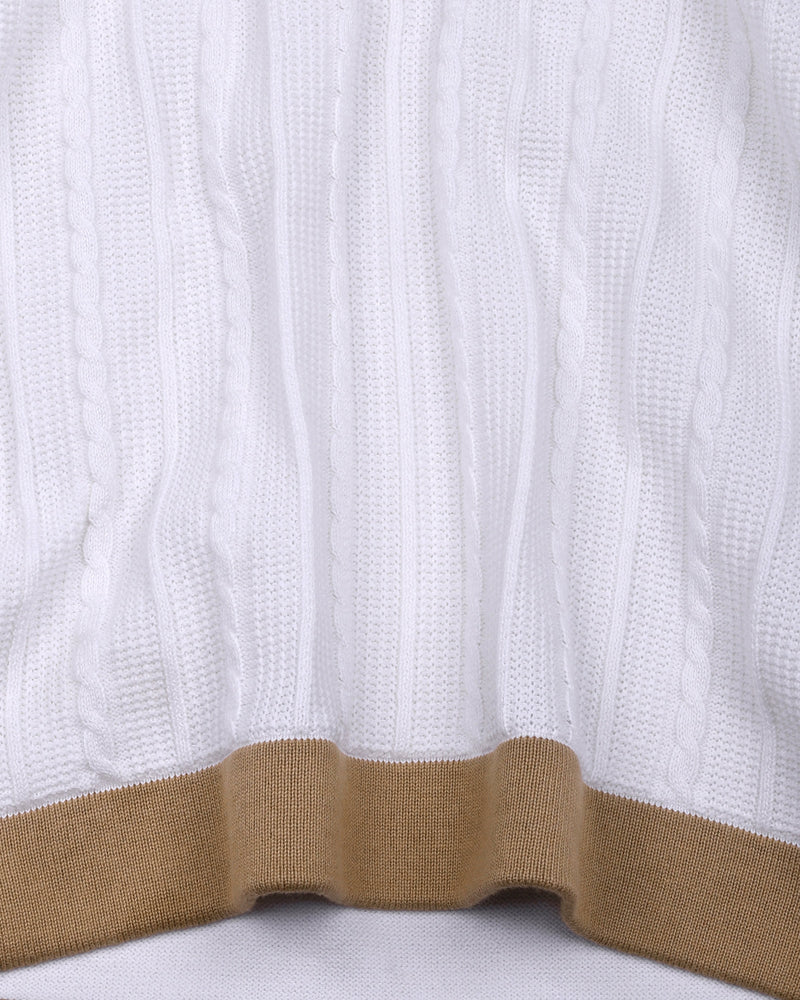 Venosa White Knitted Cotton Zipper Polo T-Shirt