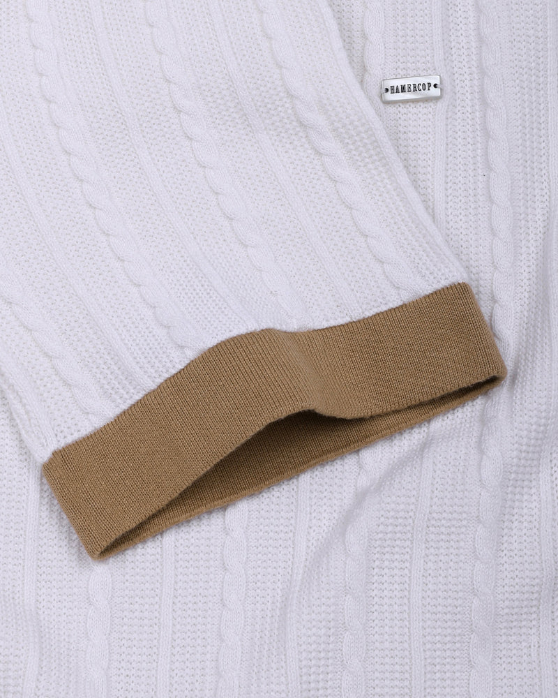 Venosa White Knitted Cotton Zipper Polo T-Shirt