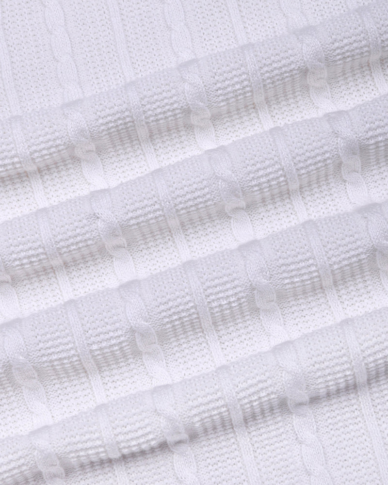 Venosa White Knitted Cotton Zipper Polo T-Shirt