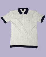 Venosa Cream Knitted Cotton Zipper Polo T-Shirt