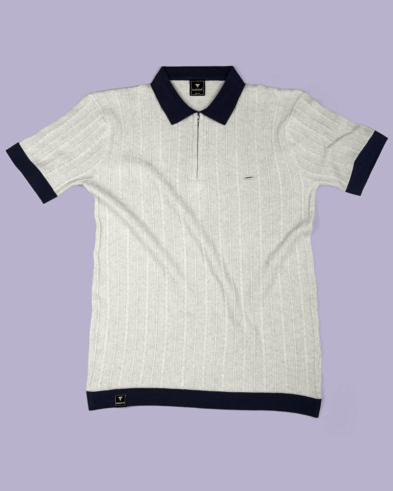 Venosa Cream Knitted Cotton Zipper Polo T-Shirt