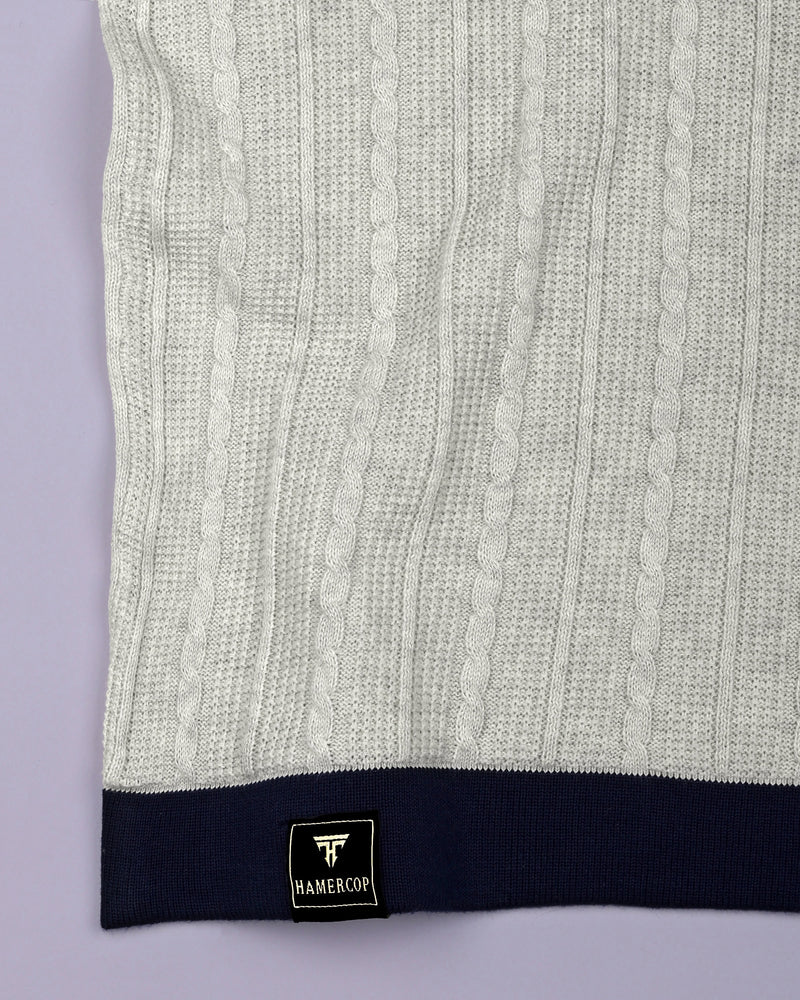 Venosa Cream Knitted Cotton Zipper Polo T-Shirt