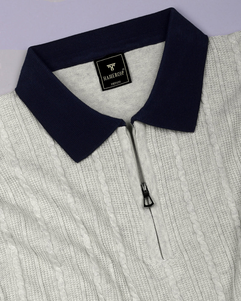 Venosa Cream Knitted Cotton Zipper Polo T-Shirt