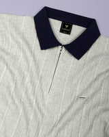 Venosa Cream Knitted Cotton Zipper Polo T-Shirt