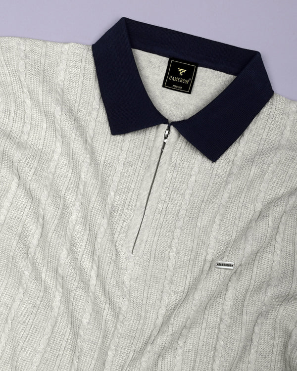 Venosa Cream Knitted Cotton Zipper Polo T-Shirt