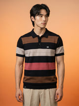 Mistral Black Multicolor Stripe Knitted Cotton Polo T-Shirt