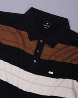 Mistral Black Multicolor Stripe Knitted Cotton Polo T-Shirt