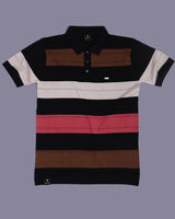 Mistral Black Multicolor Stripe Knitted Cotton Polo T-Shirt