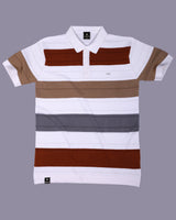 Mistral Brown Multicolor Stripe Knitted Cotton Polo T-Shirt