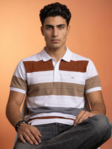 Mistral Brown Multicolor Stripe Knitted Cotton Polo T-Shirt