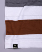 Mistral Brown Multicolor Stripe Knitted Cotton Polo T-Shirt
