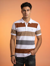Mistral Brown Multicolor Stripe Knitted Cotton Polo T-Shirt