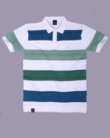 Mistral Blue Multicolor Stripe Knitted Cotton Polo T-Shirt