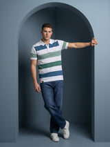 Mistral Blue Multicolor Stripe Knitted Cotton Polo T-Shirt