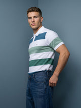 Mistral Blue Multicolor Stripe Knitted Cotton Polo T-Shirt
