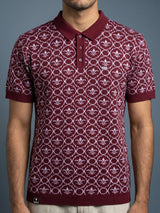 Wavy Maroon Melange Knitted Cotton Polo T-Shirt