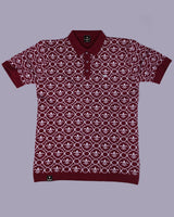 Wavy Maroon Melange Knitted Cotton Polo T-Shirt