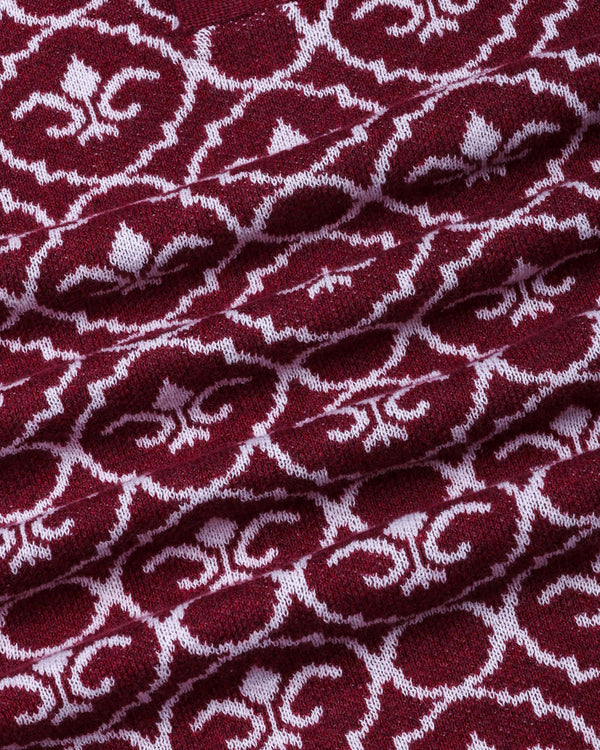 Wavy Maroon Melange Knitted Cotton Polo T-Shirt