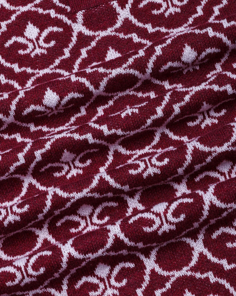 Wavy Maroon Melange Knitted Cotton Polo T-Shirt