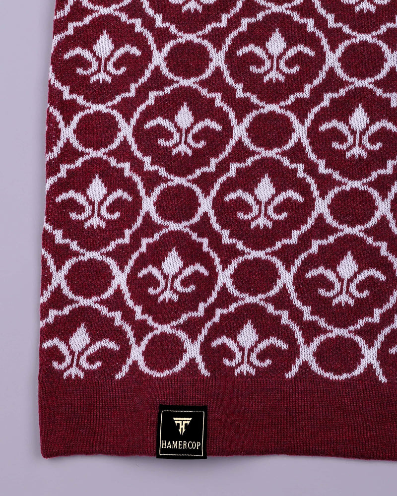 Wavy Maroon Melange Knitted Cotton Polo T-Shirt