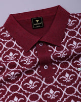 Wavy Maroon Melange Knitted Cotton Polo T-Shirt