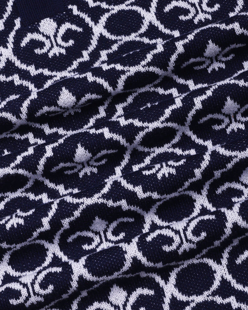 Wavy Blue Knitted Cotton Polo T-Shirt