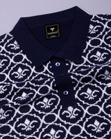 Wavy Blue Knitted Cotton Polo T-Shirt